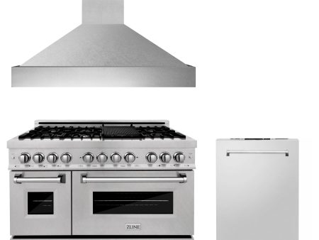 ZLINE 48  Kitchen Package with DuraSnow® Stainless Dual Fuel Range, Ducted Vent Range Hood and Dishwasher (3KP-RASRH48-DW) For Sale