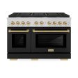 ZLINE Autograph Edition 48 in. 6.7 cu. ft. 8 Burner Double Oven Gas Range in Stainless Steel with Black Matte Doors and Champagne Bronze Accents (SGRZ-BLM-48-CB) on Sale