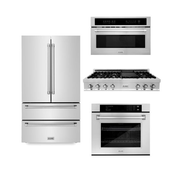 ZLINE Appliance Package | 48  Stainless Steel Rangetop, 30  Single Wall Oven, 30  Microwave Oven, 36  Refrigerator | 4KPR-RT48-MWAWS Hot on Sale