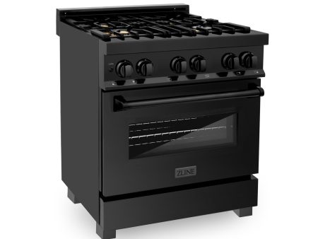 ZLINE 30 in. 4.0 cu. ft. Dual Fuel Range with Gas Stove and Electric Oven in Black Stainless Steel with Brass Burners (RAB-BR-30) For Discount