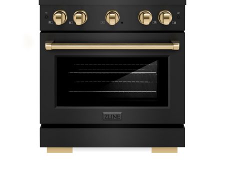 ZLINE Autograph Edition 30 in. 4.2 cu. ft. 4 Burner Gas Range with Convection Gas Oven in Black Stainless Steel and Polished Gold Accents (SGRBZ-30-G) Discount