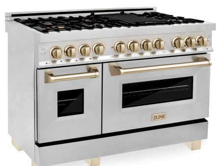 ZLINE Autograph Edition 48  6.0 cu. ft. Dual Fuel Range with Gas Stove and Electric Oven in Stainless Steel with Accents (RAZ-48) Cheap