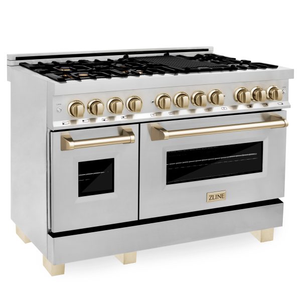 ZLINE Autograph Edition 48  6.0 cu. ft. Dual Fuel Range with Gas Stove and Electric Oven in Stainless Steel with Accents (RAZ-48) Cheap