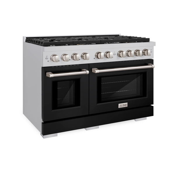 ZLINE 48 in. 6.7 cu. ft. Paramount Double Oven Dual Fuel Range with 8 Burner Gas Cooktop in Stainless Steel with Black Matte Doors (SDR-BLM-48) Sale