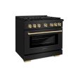 ZLINE Autograph Edition 36 in. 5.2 cu. ft. 6 Burner Gas Range with Convection Gas Oven in Black Stainless Steel and Polished Gold Accents (SGRBZ-36-G) Fashion