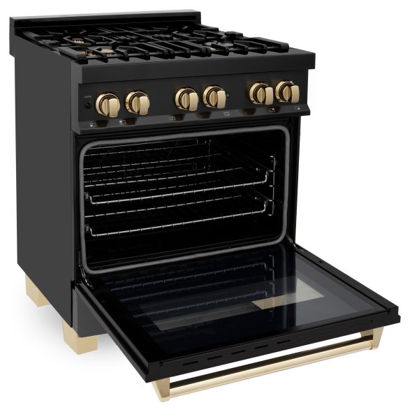 ZLINE Autograph Edition 30  4.0 cu. ft. Dual Fuel Range with Gas Stove and Electric Oven in Black Stainless Steel with Accents (RABZ-30) Online Sale