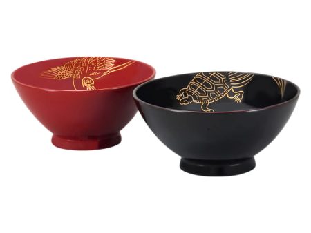 Echizen Shikki Makie Wood Couple Rice Bowls Crane and Tortoise Online Hot Sale