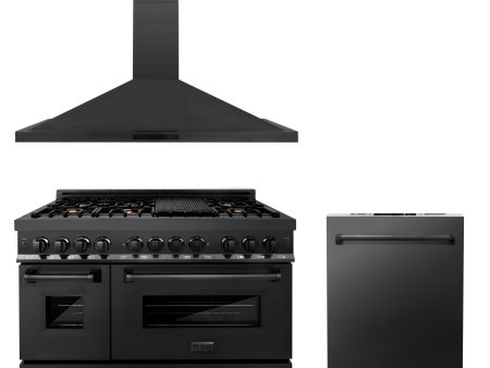 ZLINE 48  Kitchen Package with Black Stainless Steel Dual Fuel Range, Convertible Vent Range Hood and Dishwasher (3KP-RABRH48-DW) Hot on Sale