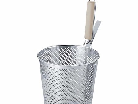 Sampo Sangyo Stainless Steel Perforated Udon Tebo Noodle Strainer Flat Base with Wooden Handle Sale