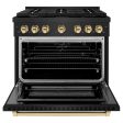 ZLINE Autograph Edition 36 in. 5.2 cu. ft. 6 Burner Gas Range with Convection Gas Oven in Black Stainless Steel and Polished Gold Accents (SGRBZ-36-G) Fashion