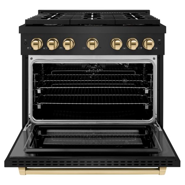 ZLINE Autograph Edition 36 in. 5.2 cu. ft. 6 Burner Gas Range with Convection Gas Oven in Black Stainless Steel and Polished Gold Accents (SGRBZ-36-G) Fashion