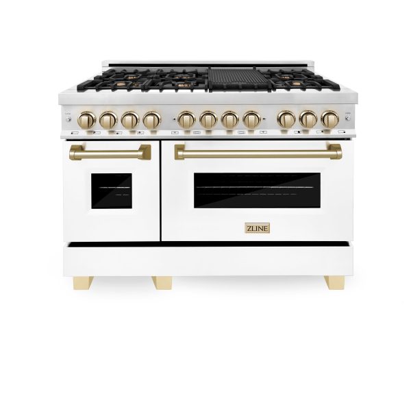 ZLINE Autograph Edition 48  6.0 cu. ft. Dual Fuel Range with Gas Stove and Electric Oven in Stainless Steel with White Matte Door and Accents (RAZ-WM-48) For Cheap