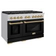 ZLINE Autograph Edition 48 in. 6.7 cu. ft. 8 Burner Double Oven Gas Range in Stainless Steel with Black Matte Doors and Champagne Bronze Accents (SGRZ-BLM-48-CB) on Sale