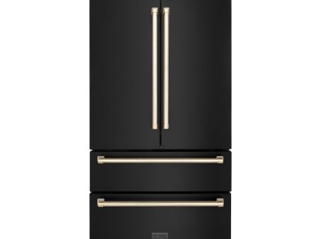 ZLINE 36  Autograph Edition 22.5 cu. ft Freestanding French Door Refrigerator with Ice Maker in Fingerprint Resistant Black Stainless Steel with Accents (RFMZ-36-BS) on Sale