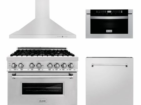 ZLINE Appliance Package | 36  Dual Fuel Range, Wall Mount Range Hood, Microwave Drawer, 3 Rack Dishwasher | 4KP-RARH36-MWDWV Sale