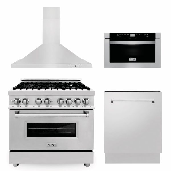 ZLINE Appliance Package | 36  Dual Fuel Range, Wall Mount Range Hood, Microwave Drawer, 3 Rack Dishwasher | 4KP-RARH36-MWDWV Sale