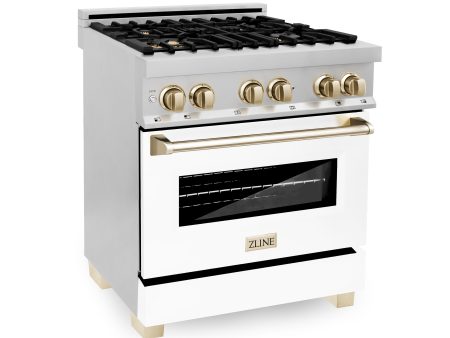 ZLINE Autograph Edition 30  4.0 cu. ft. Dual Fuel Range with Gas Stove and Electric Oven in Stainless Steel with White Matte Door and Accents (RAZ-WM-30) on Sale