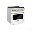 ZLINE Autograph Edition 30 in. 4.2 cu. ft. 4 Burner Gas Range with Convection Gas Oven in Stainless Steel with White Matte Door and Polished Gold Accents (SGRZ-WM-30-G) For Discount