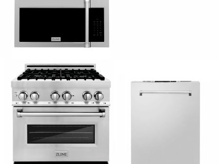 ZLINE 30  Kitchen Package with Stainless Steel Dual Fuel Range, Traditional Over The Range Microwave and Dishwasher (3KP-RAOTRH30-DW) Online