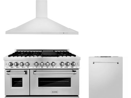 ZLINE 48  Kitchen Package with Stainless Steel Dual Fuel Range, Convertible Vent Range Hood and Dishwasher (3KP-RARH48-DW) Cheap