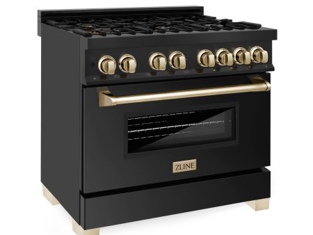 ZLINE Autograph Edition 36  4.6 cu. ft. Dual Fuel Range with Gas Stove and Electric Oven in Black Stainless Steel with Accents (RABZ-36) on Sale