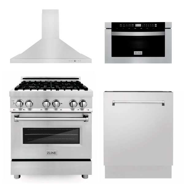 ZLINE Appliance Package | 30  Dual Fuel Range, Microwave Drawer, 3 Rack Dishwasher | 4KP-RARH30-MWDWV For Discount