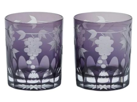 KIMOTO GLASS TOKYO Edo Kiriko Pair Old Fashioned Glass Grapes For Cheap