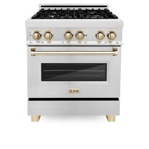 ZLINE Autograph Edition 30  4.0 cu. ft. Dual Fuel Range with Gas Stove and Electric Oven in DuraSnow® Stainless Steel with Accents (RASZ-SN-30) Online now