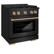 ZLINE Autograph Edition 30 in. 4.2 cu. ft. 4 Burner Gas Range with Convection Gas Oven in Black Stainless Steel and Polished Gold Accents (SGRBZ-30-G) Discount