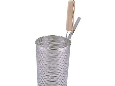 Sampo Sangyo Stainless Steel Perforated Deep Tebo Noodle Strainer Flat Base with Wooden Handle Online