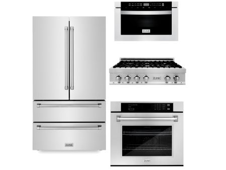 ZLINE Appliance Package | 36  Stainless Steel Rangetop, Single Wall Oven, Microwave Oven, 36  Refrigerator | 4KPR-RT36-MWAWS Online