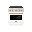 ZLINE Autograph Edition 30 in. 4.2 cu. ft. 4 Burner Gas Range with Convection Gas Oven in Stainless Steel with White Matte Door and Champagne Bronze Accents (SGRZ-WM-30-CB) Cheap