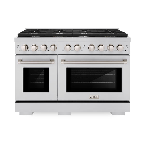 ZLINE 48 in. 6.7 cu. ft. Paramount Double Oven Dual Fuel Range with 8 Burner Gas Cooktop in Stainless Steel (SDR48) on Sale