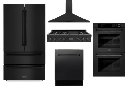 ZLINE Kitchen Package with Refrigeration, 48  Black Stainless Steel Gas Rangetop, 48  Convertible Vent Range Hood, 30  Double Wall Oven, and 24  Tall Tub Dishwasher (5KPR-RTBRH48-AWDDWV) Cheap