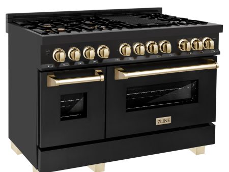 ZLINE Autograph Edition 48  6.0 cu. ft. Dual Fuel Range with Gas Stove and Electric Oven in Black Stainless Steel with Accents (RABZ-48) For Sale