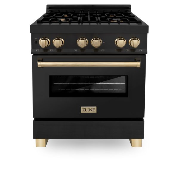 ZLINE Autograph Edition 30  4.0 cu. ft. Dual Fuel Range with Gas Stove and Electric Oven in Black Stainless Steel with Accents (RABZ-30) Online Sale