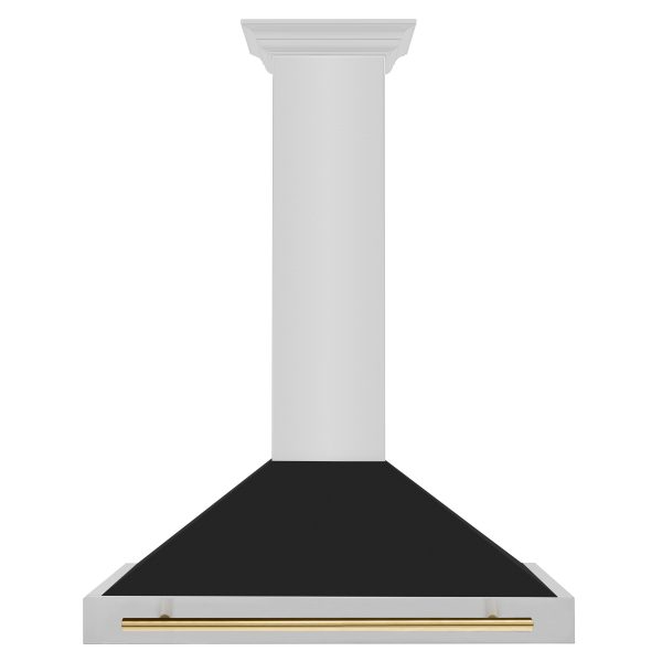 ZLINE 36 in. Autograph Edition Stainless Steel Range Hood with Black Matte Shell and Polished Gold Handle (KB4STZ-BLM36-G) For Discount