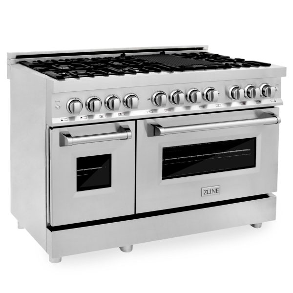 ZLINE 48  Professional Dual Fuel Range with Gas Stovetop & Electric Convection Oven in Stainless Steel & Color Door Options (RA48) For Discount