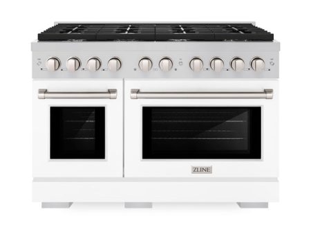 ZLINE 48 in. 6.7 cu. ft. Paramount Double Oven Dual Fuel Range with 8 Burner Gas Cooktop in Stainless Steel with White Matte Doors (SDR-WM-48) Online now