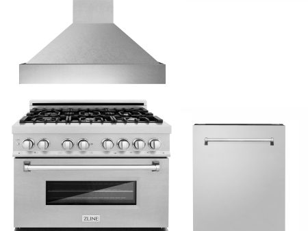 ZLINE 36  Kitchen Package with DuraSnow® Stainless Dual Fuel Range, Ducted Vent Range Hood and Tall Tub Dishwasher (3KP-RASRH36-DWV) Cheap