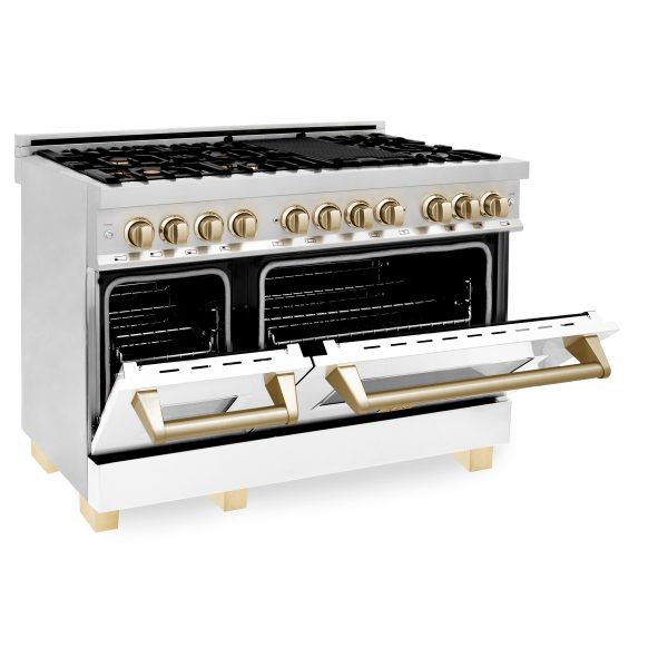 ZLINE Autograph Edition 48  6.0 cu. ft. Dual Fuel Range with Gas Stove and Electric Oven in Stainless Steel with White Matte Door and Accents (RAZ-WM-48) For Cheap