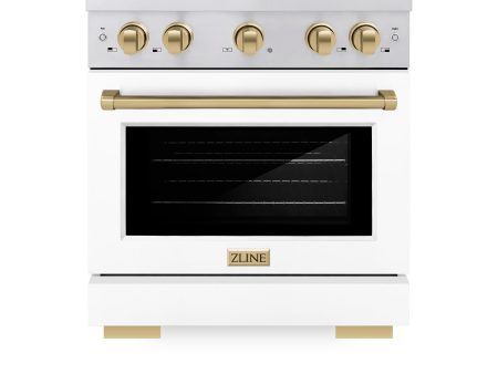 ZLINE Autograph Edition 30 in. 4.2 cu. ft. 4 Burner Gas Range with Convection Gas Oven in Stainless Steel with White Matte Door and Champagne Bronze Accents (SGRZ-WM-30-CB) Cheap