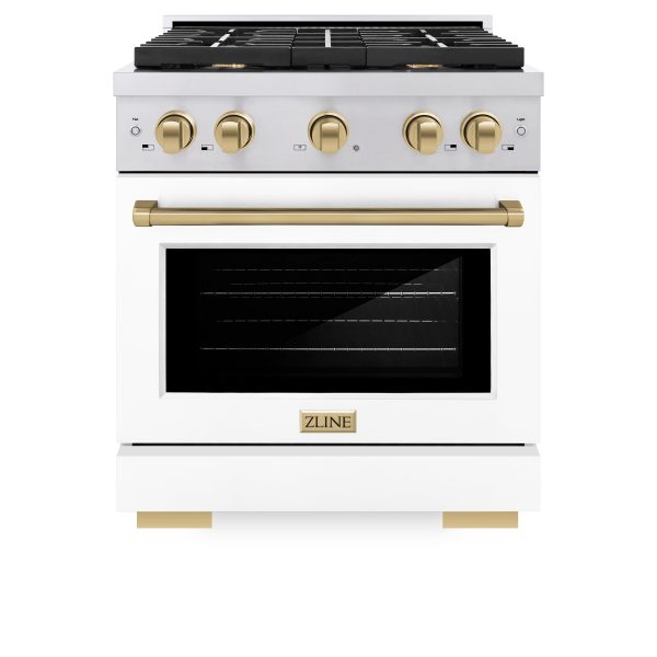 ZLINE Autograph Edition 30 in. 4.2 cu. ft. 4 Burner Gas Range with Convection Gas Oven in Stainless Steel with White Matte Door and Champagne Bronze Accents (SGRZ-WM-30-CB) Cheap