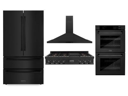 48  ZLINE Appliances Package with Black Stainless Steel Refrigeration, 48  Rangetop, 48  Range Hood and 30  Double Wall Oven (4KPR-RTBRH48-AWD) Online now