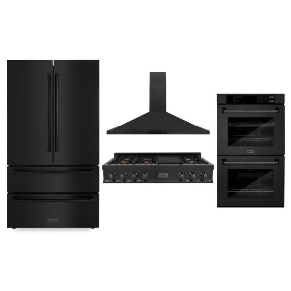 48  ZLINE Appliances Package with Black Stainless Steel Refrigeration, 48  Rangetop, 48  Range Hood and 30  Double Wall Oven (4KPR-RTBRH48-AWD) Online now