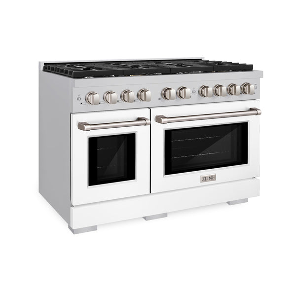 ZLINE 48 in. 6.7 cu. ft. Paramount Double Oven Dual Fuel Range with 8 Burner Gas Cooktop in Stainless Steel with White Matte Doors (SDR-WM-48) Online now