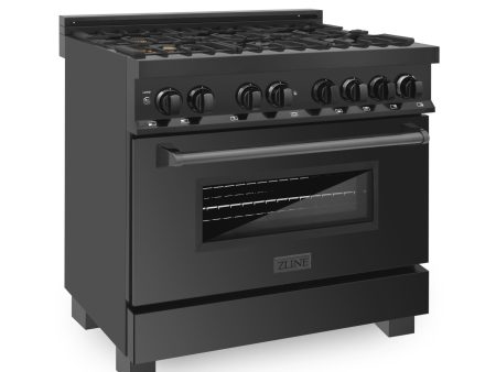 ZLINE 36 in. 4.6 cu. ft. Dual Fuel Range with Gas Stove and Electric Oven in Black Stainless Steel with Brass Burners (RAB-BR-36) Hot on Sale