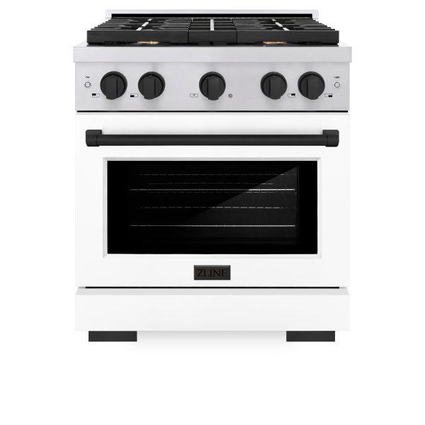 ZLINE Autograph Edition 30 in. 4.2 cu. ft. 4 Burner Gas Range with Convection Gas Oven in Stainless Steel with White Matte Door and Matte Black Accents (SGRZ-WM-30-MB) Online Hot Sale