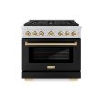 ZLINE Autograph Edition 36 in. 5.2 cu. ft. 6 Burner Gas Range with Convection Gas Oven in Stainless Steel with Black Matte Door and Polished Gold Accents (SGRZ-BLM-36-G) For Sale