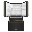 ZLINE Appliance Package - Autograph Edition | 48  Dual Fuel Range, Range Hood, Dishwasher, 36  Refrigerator with Water Ice Dispenser | Black Stainless Steel | Champagne Bronze Accents | 4KAPR-RABRHDWV48-CB on Sale